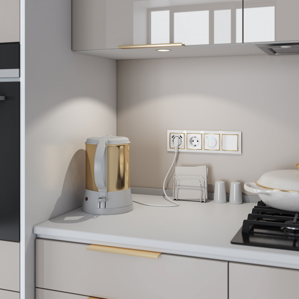 Рамка из пластика на 4 поста Snabb белый/золото W0041933